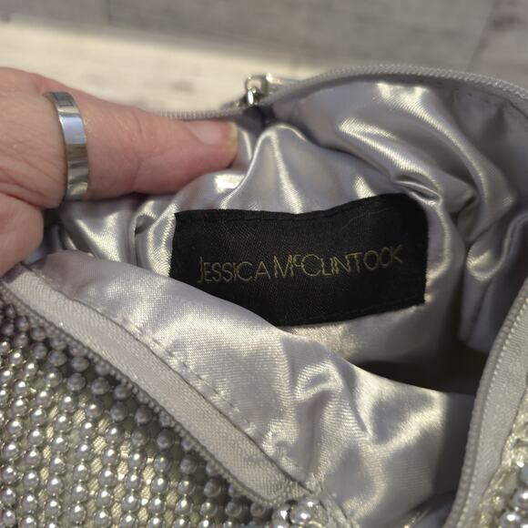 Jessica McClintock Staci Metal Silver Snap Puch Evening Wristlet Bag - Picture 5 of 10